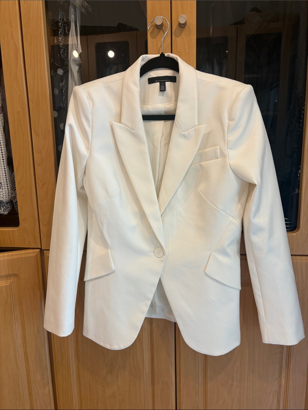 White House Black Market Ecru Single-Button Tailored Blazer